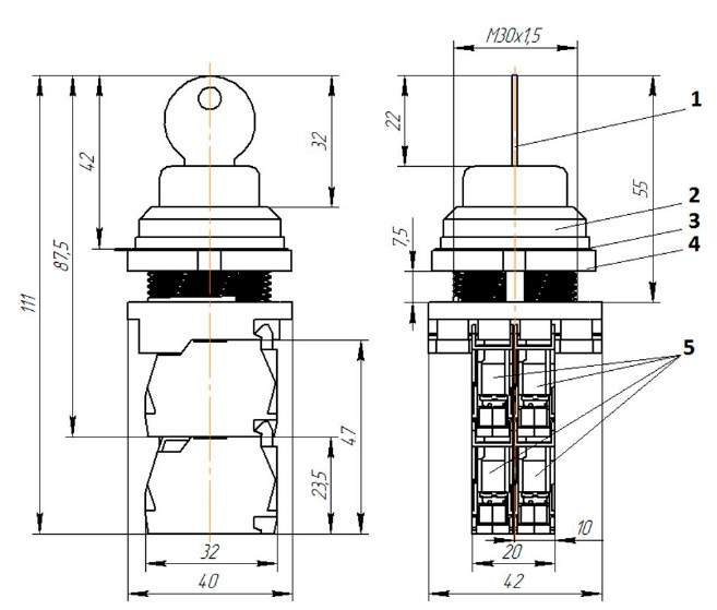 Схема габаритных размеров переключателя ПЕ-172